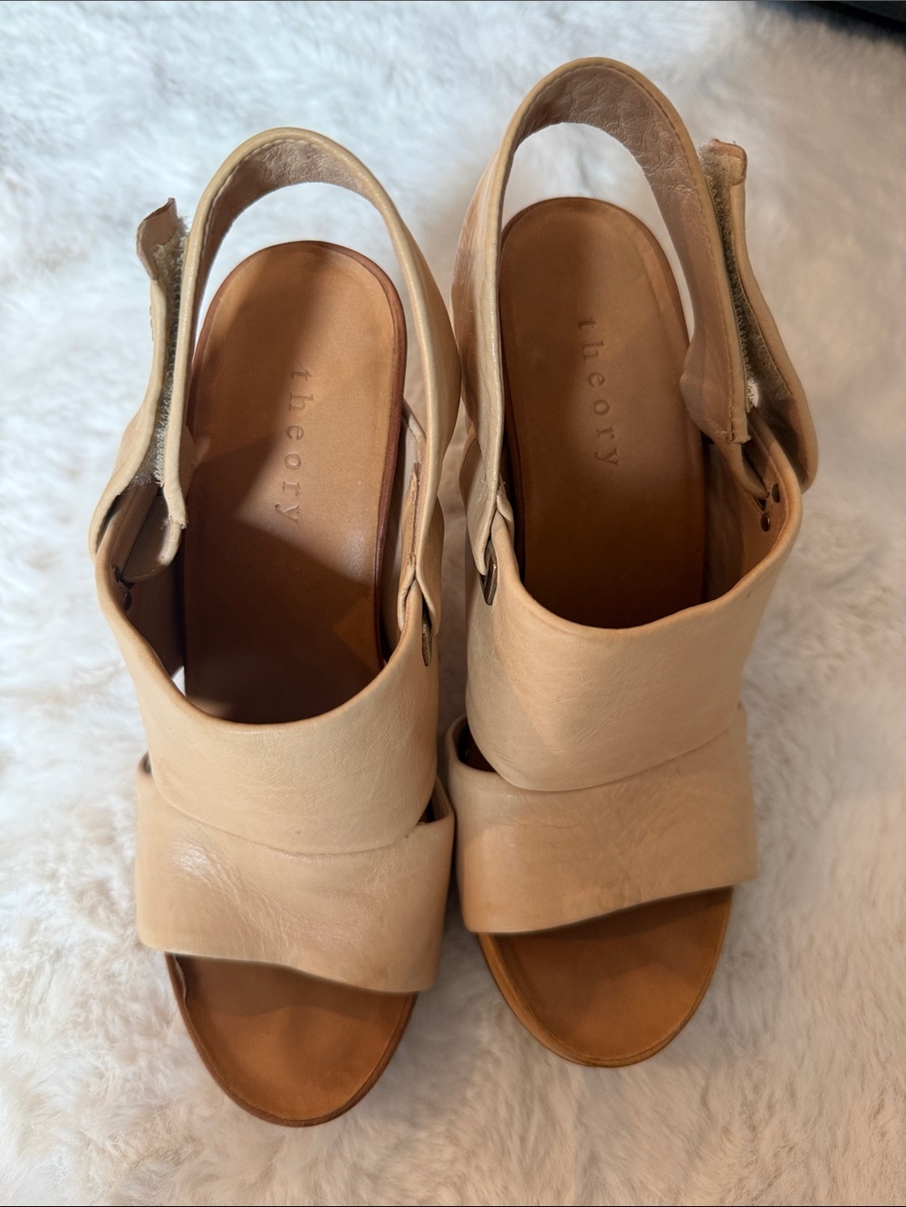 Theory Neutral Beige Leather Slingback Mules